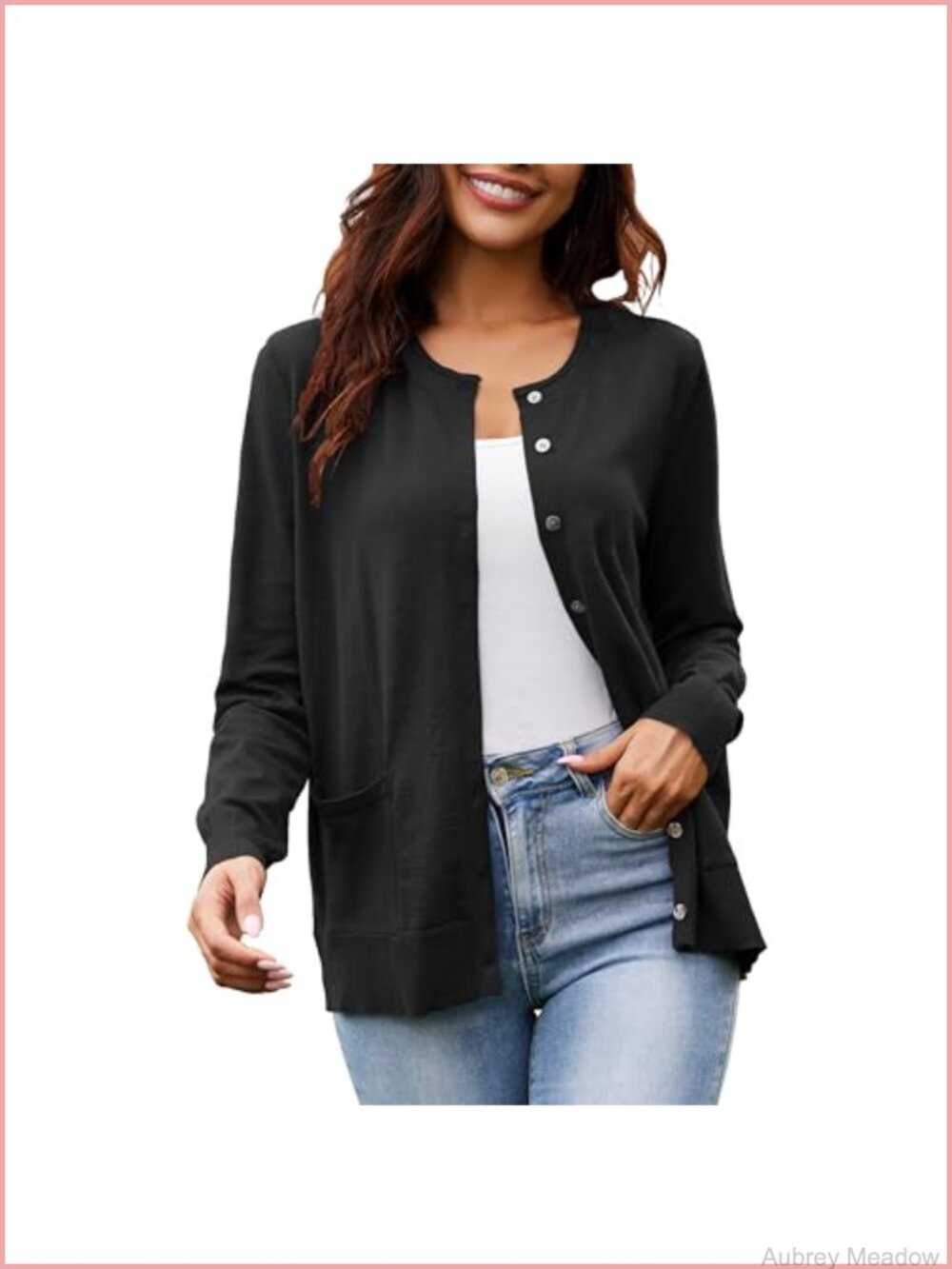 Women's Long Sleeve Knit Pocket Lightweight Button Cardigan